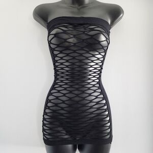 XS Black Strapless Fishnet Bodycon Mini Dress